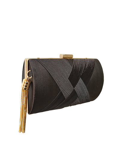 Sacs à main de banquet à pompons de couleur contrastée avec chaînes 