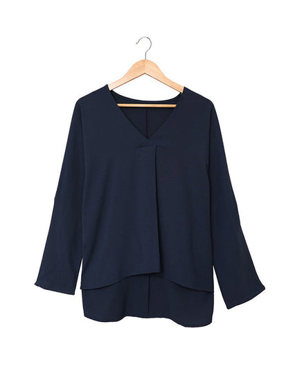 High-Low-T-Shirts mit Knöpfen, einfarbig, V-Ausschnitt 