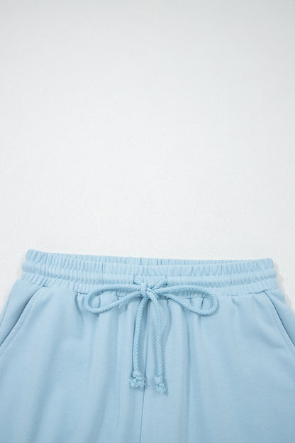 Sea Green Solid Color Loose Tee Drawstring Shorts 2pcs Outfit