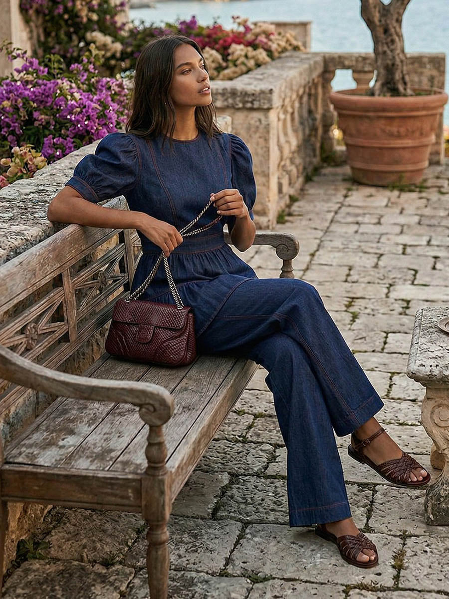 A-Line Loose Pleated Ruffled Solid Color Split-Joint Round-Neck Blouses&Shirts Tops