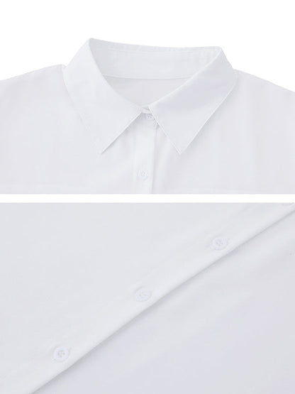 High-Low Irregular Clipping Solid Color Split-Joint Lapel Blouses