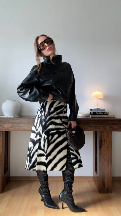 Women Zebra Print Skirt | High Waist | Midi Skirt | Elegant | Slim | Long Skirt