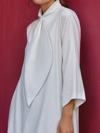 Loose Three-Quarter Sleeves Solid Color Stand Collar Mini Dresses Shirt Dress