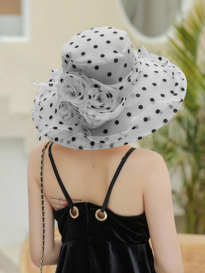 Flower Shape Gauze Polka Dot See-Through Split-Joint Sun Hat