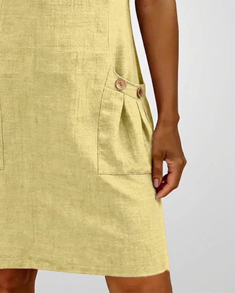Remi | Women's Shift Dress Short Sleeve Zip Neck with Pockets