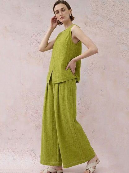 Loose Sleeveless Asymmetric Solid Color Round-Neck Blouses&Shirts Tops
