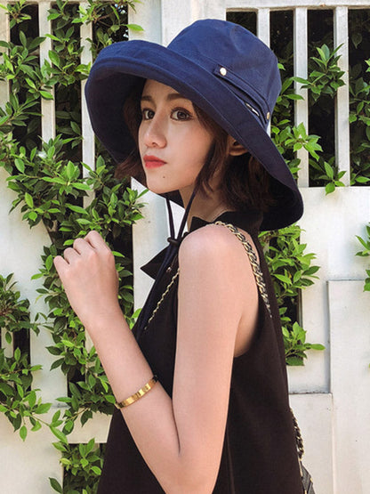 Casual Solid Sun-Protection Large Wide Brim Bucket Hat