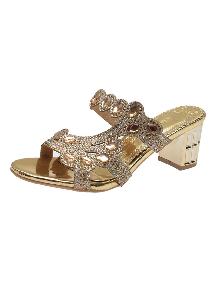 Square Open Toe Rhinestone Pumps
