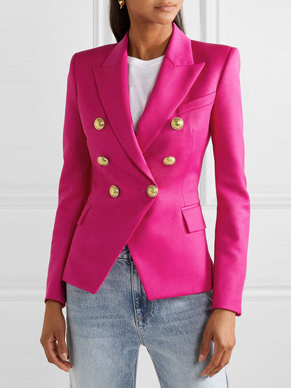 Long Sleeves Buttoned Notched Collar Blazer Outerwear