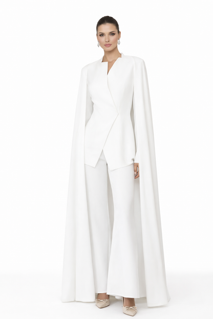 AKASYA Elegant Ivory Cape Suit Set | Luxury Women’s Formal Outfit