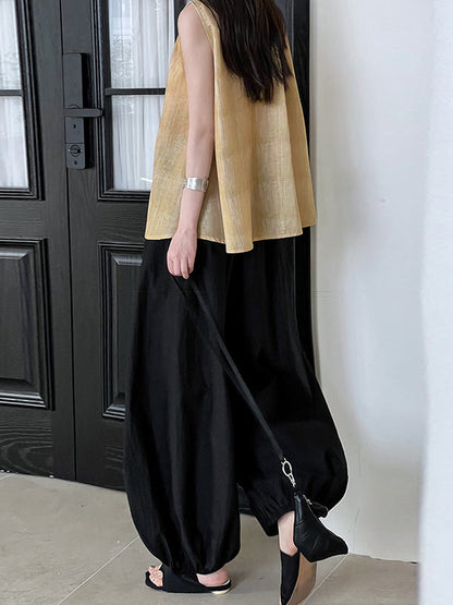 Haremshose mit hoher Taille, Elastizität, einfarbig, Hose mit geteiltem Gelenk 