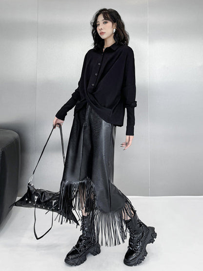 Hipster Irregularity Buttoned Solid Color Twist Lapel Collar Blouses&Shirts Tops