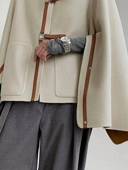 Long Sleeves Loose Buckle High Neck Outerwear