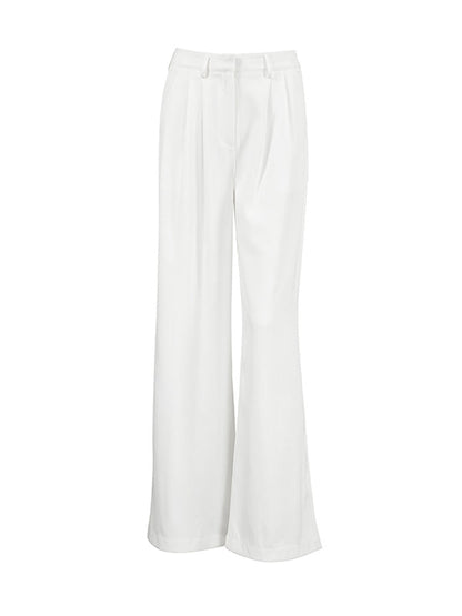 High Waisted Loose No Belt Pleated Pockets Solid Color Suit Pants Trousers