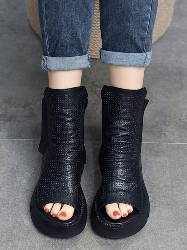 High-Top Open Toe Mesh Zipper Platform Shoes Sandals