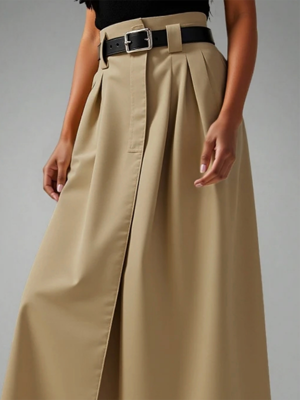 A-Line Loose No Belt Solid Color Zipper Skirts Bottoms