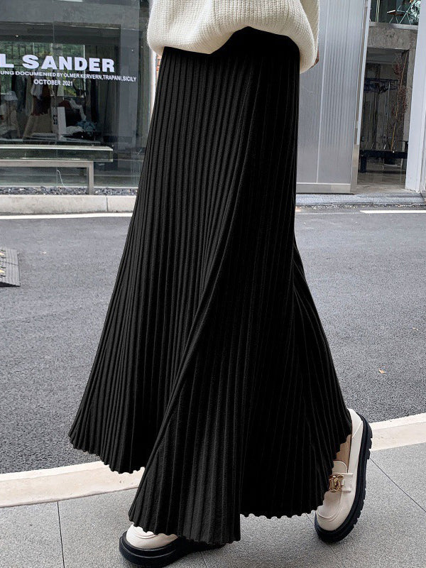 A-Line High Waisted Pleated Solid Color Skirts Bottoms BLACK One_size
