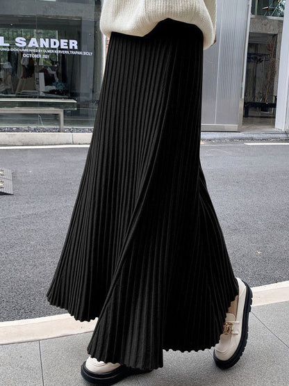 A-Line High Waisted Pleated Solid Color Skirts Bottoms BLACK One_size