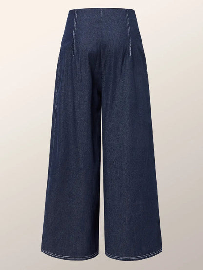 High Waisted Pleated Split-Joint Wide Leg Jean Pants
