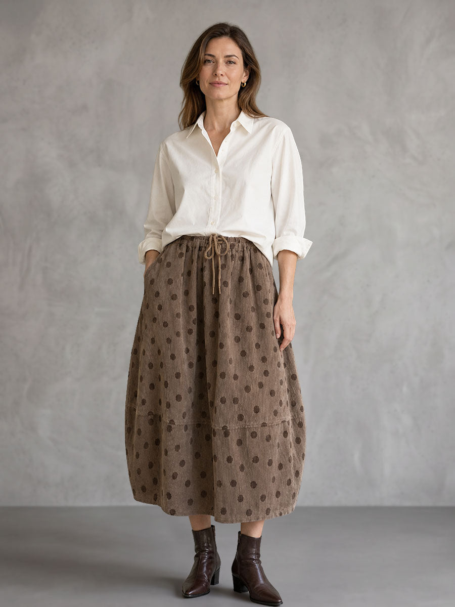 Split-Joint Polka-Dot Pockets Elasticity Drawstring Contrast Color Loose A-line Skirts