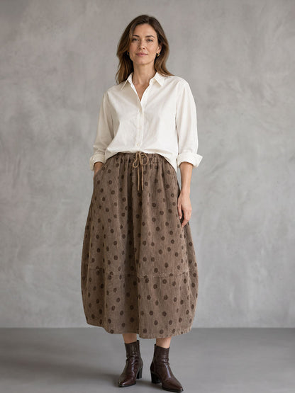 Split-Joint Polka-Dot Pockets Elasticity Drawstring Contrast Color Loose A-line Skirts