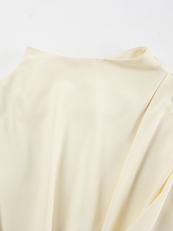 Flared Sleeves Long Sleeves Solid Color Twist Half Turtleneck Blouses&Shirts Tops