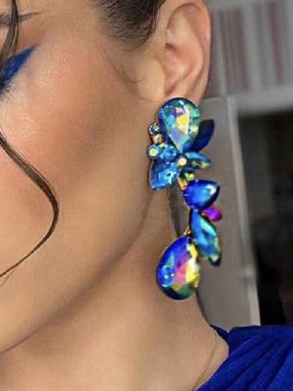 Geometric Rhine Stones Drop Earrings BLUE One_size
