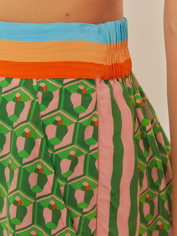 Multi-Color Patchwork Long-Sleeved Lapel Shirt Top + Baggy Pants Pocket Casual Pants Two-Piece Set