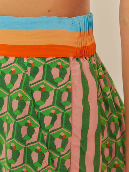 Multi-Color Patchwork Long-Sleeved Lapel Shirt Top + Baggy Pants Pocket Casual Pants Two-Piece Set