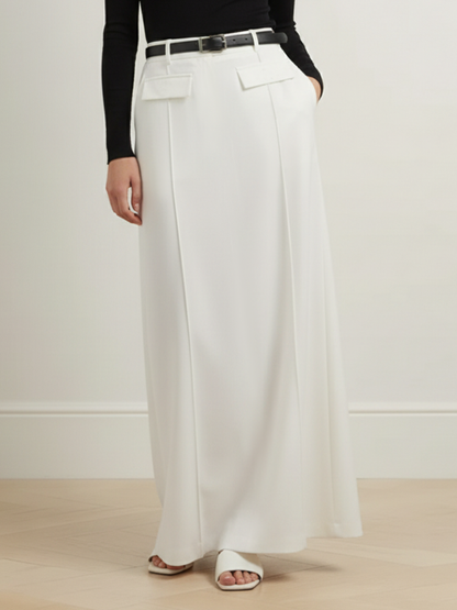 High Waisted Loose Belted Contrast Color Pleated Split-Back Split-Joint Skirts Bottoms