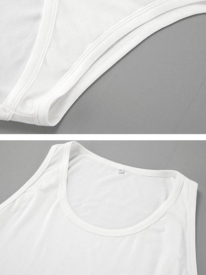 Loose Sleeveless See-Through Solid Color Split-Joint U-Neck Maxi Dresses