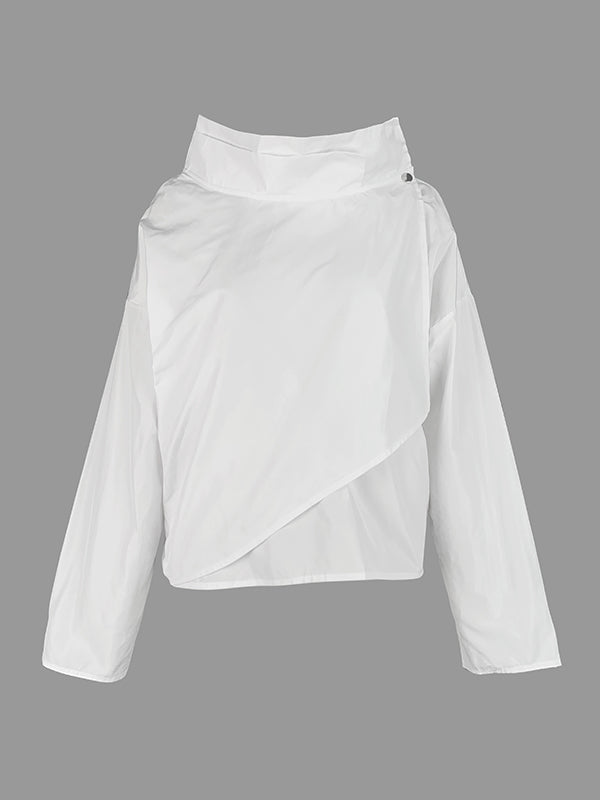 Solid Color Loose Long Sleeves Stand Collar Outerwear Jackets&Coats