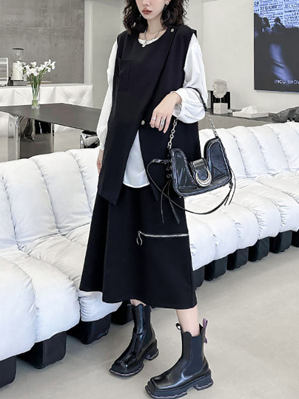 Débardeur ample sans manches à col rond et fermeture éclair asymétrique 