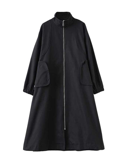 Long Sleeves Loose Elasticity Pockets Split-Joint Zipper High Neck Outerwear Trench Coats