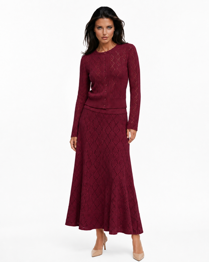 KASIAH  Knit Two-Piece Set – Cardigan Top & Maxi Skirt