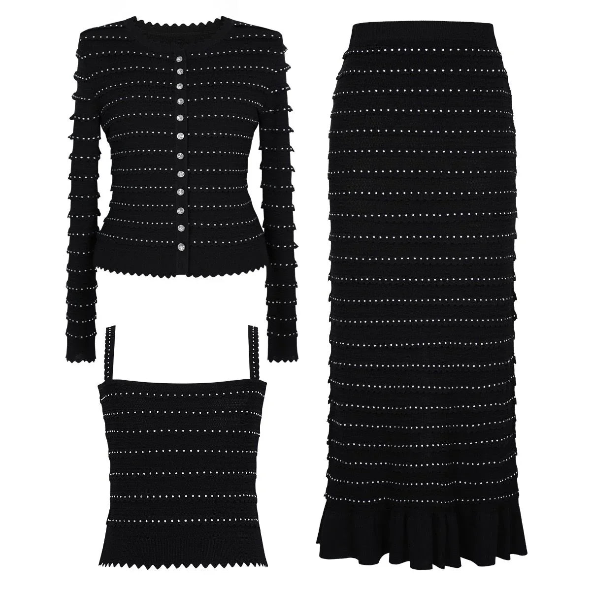 EDNA Knit Top and Cardigan with Midi Skirt Set