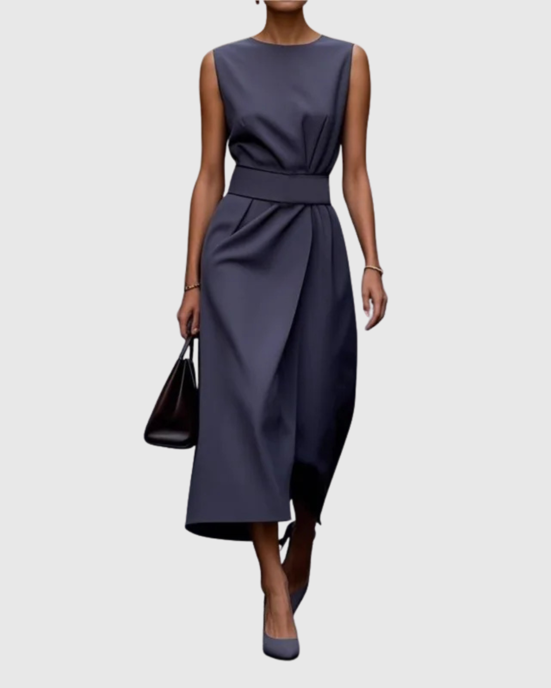 Vera | Women's Sleeveless Midi Dress Round Neck Twist Waist