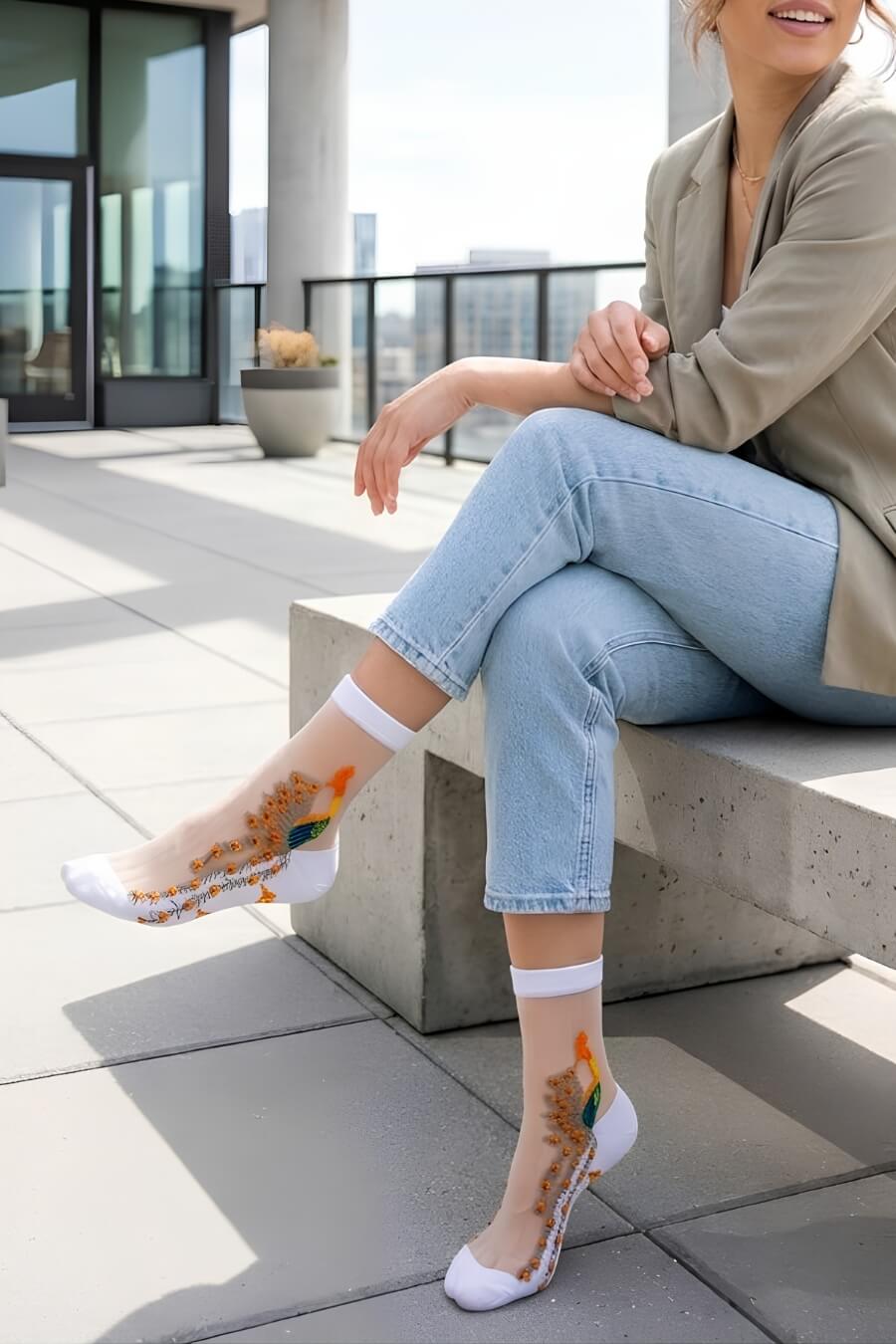 4-Pack Peacock Sheer Mesh Socks