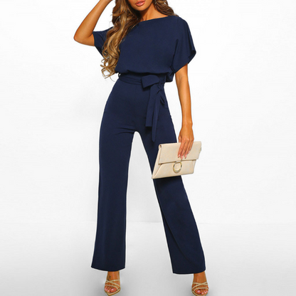 Celeste | Women's Belted Wide Leg Jumpsuit Batwing Sleeve Elegant