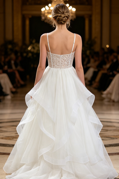 Lanelle Lace Ruffle Tulle Midi Dress