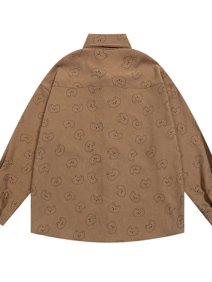 Men's Bear Printed Button-Up Shirt