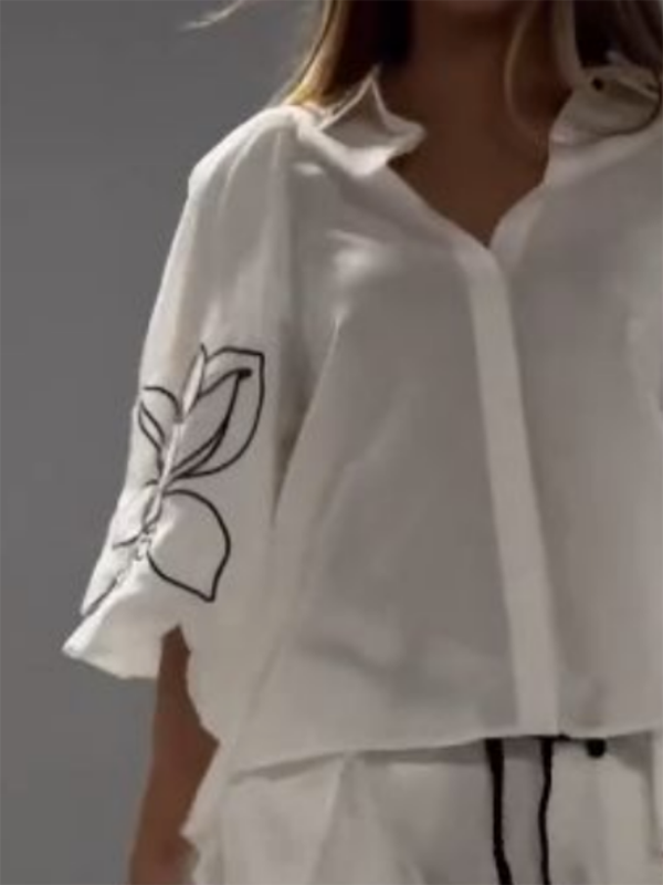 Loose Three-Quarter Sleeves Buttoned Flower Print Lapel Blouses&Shirts Tops