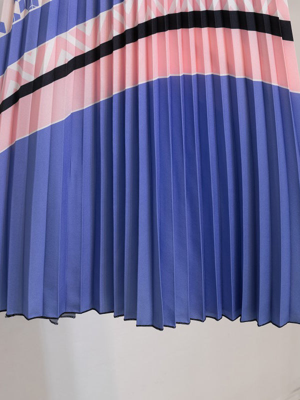 Urban Multi-Colored Printed High Waisted Pleated Skirt