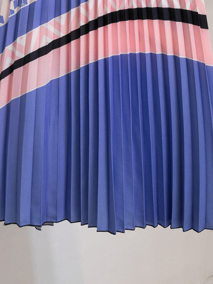 Urban Multi-Colored Printed High Waisted Pleated Skirt