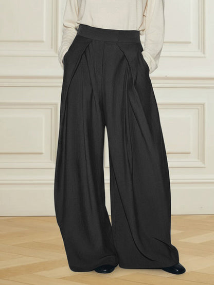 High Waisted Loose Pleated Solid Color Pants
