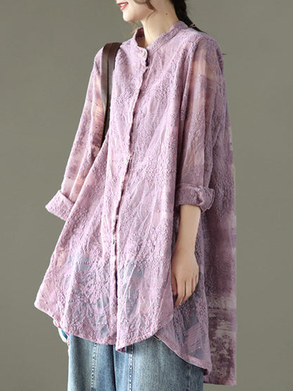 Vintage Loose Embroidered Lace Hollow Blouse