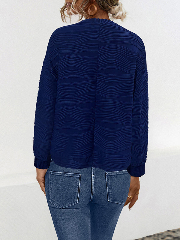 Long Sleeves Loose Solid Color Round-Neck T-Shirts