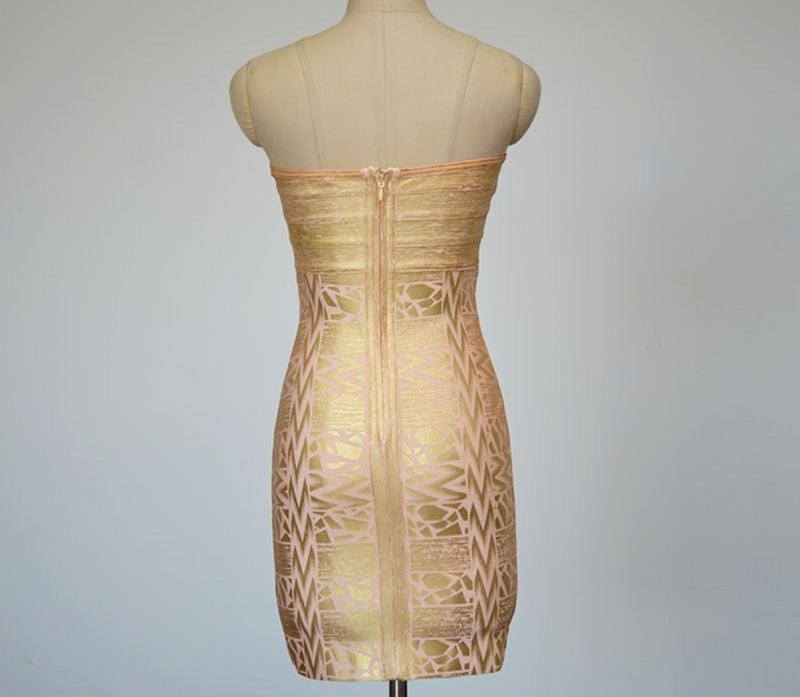 REKA Strapless Gold Mini Bandage Dress