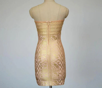NEXT DAY DELIVERY REKA Strapless Gold Mini Bandage Dress