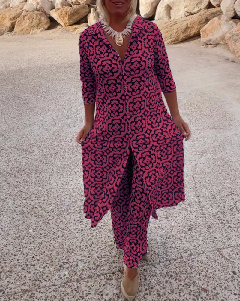 Serena | Women's Printed Two-Piece Set Blouse and Pants